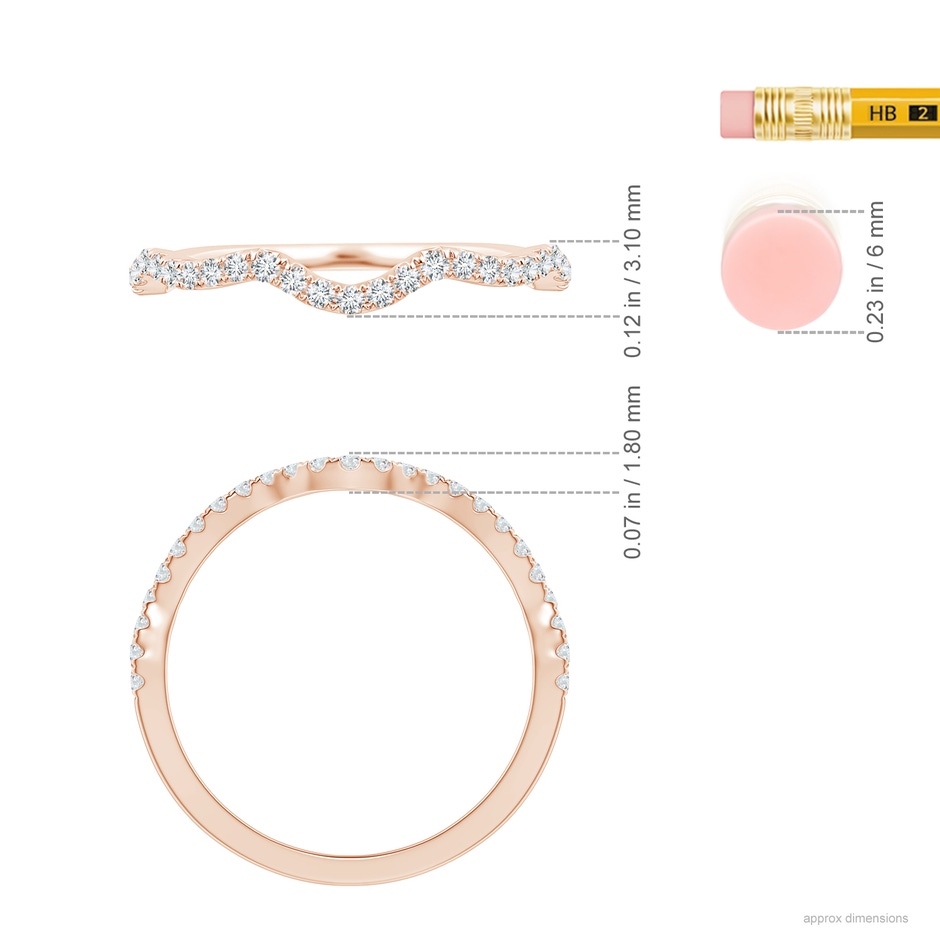 1.1mm GVS2 Aeon Vintage Inspired Diamond Contour Wedding Band in Rose Gold ruler