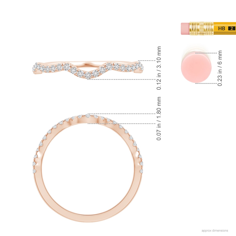 1.1mm HSI2 Aeon Vintage Inspired Diamond Contour Wedding Band in Rose Gold ruler