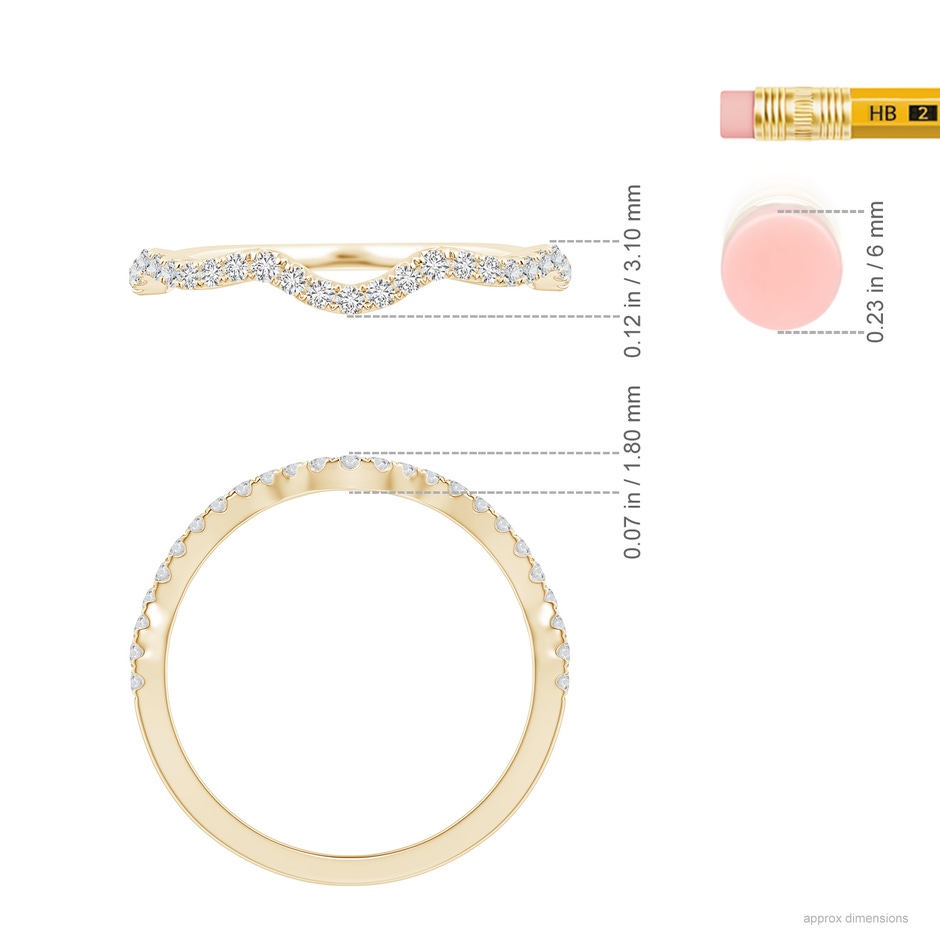 1.1mm HSI2 Aeon Vintage Inspired Diamond Contour Wedding Band in Yellow Gold ruler