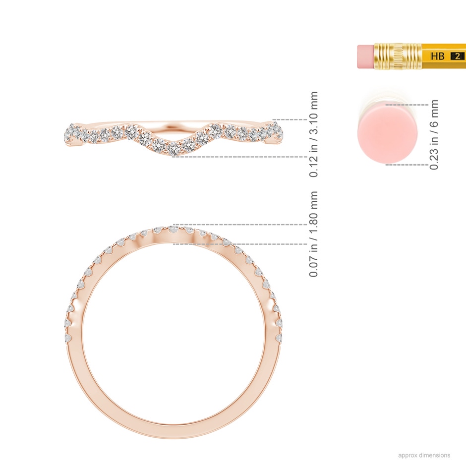 1.1mm IJI1I2 Aeon Vintage Inspired Diamond Contour Wedding Band in Rose Gold ruler