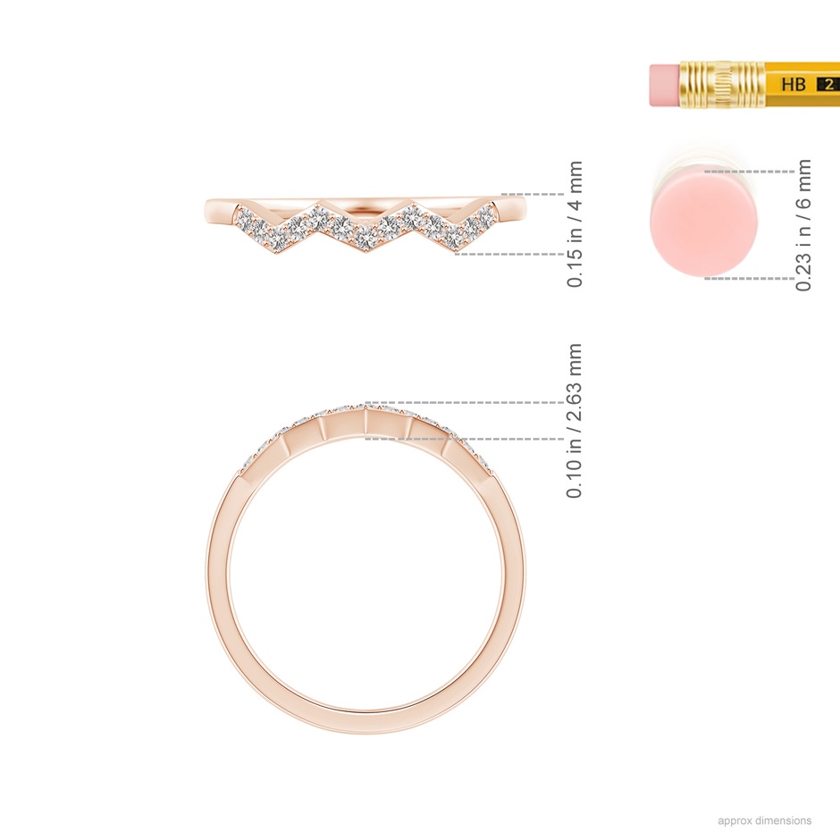 1.3mm IJI1I2 Aeon Art Deco Diamond Zig-Zag Wedding Band in Rose Gold ruler