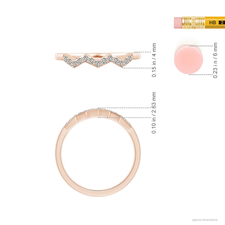 1.3mm KI3 Aeon Art Deco Diamond Zig-Zag Wedding Band in Rose Gold ruler