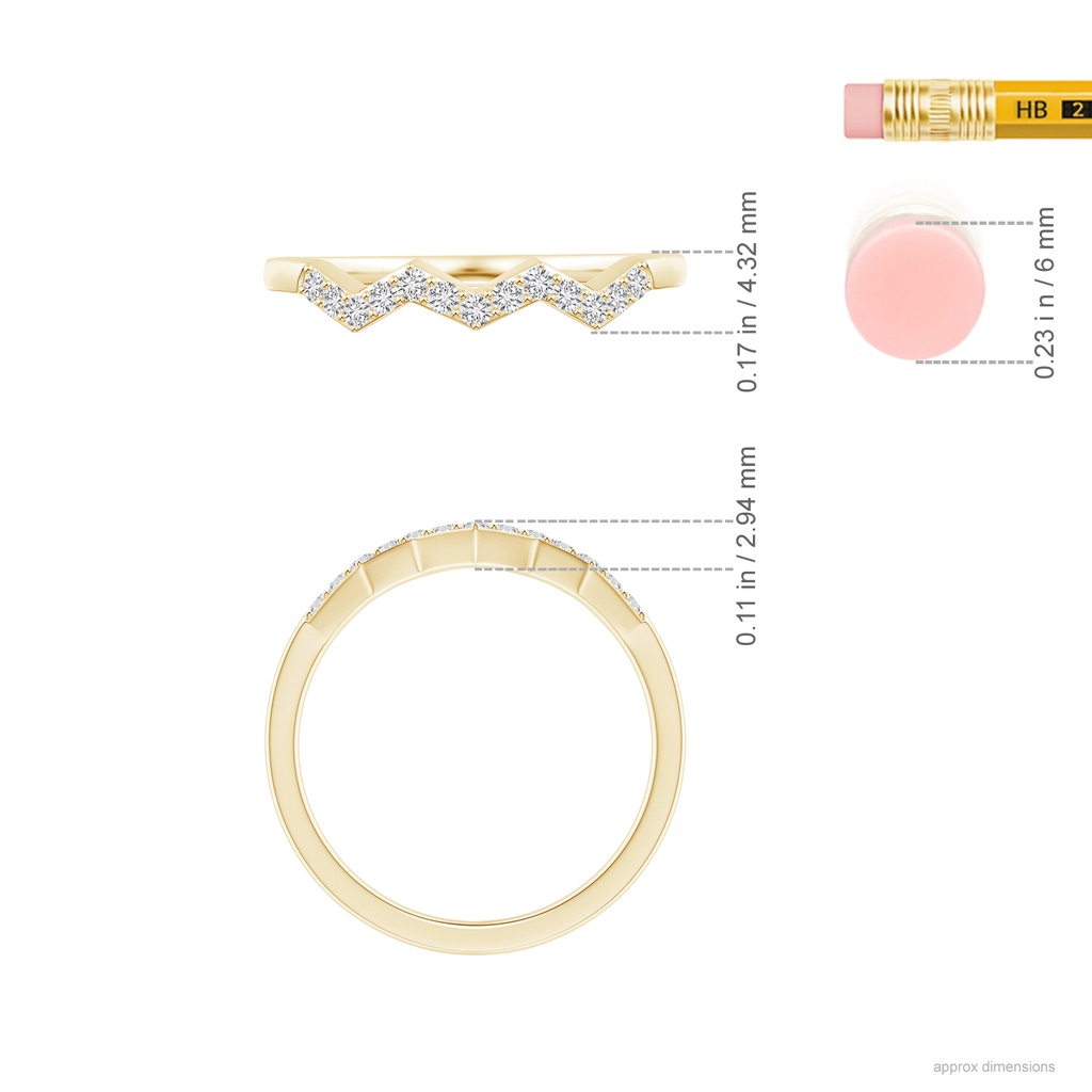 1.4mm HSI2 Aeon Art Deco Diamond Zig-Zag Wedding Band in 18K Yellow Gold Ruler