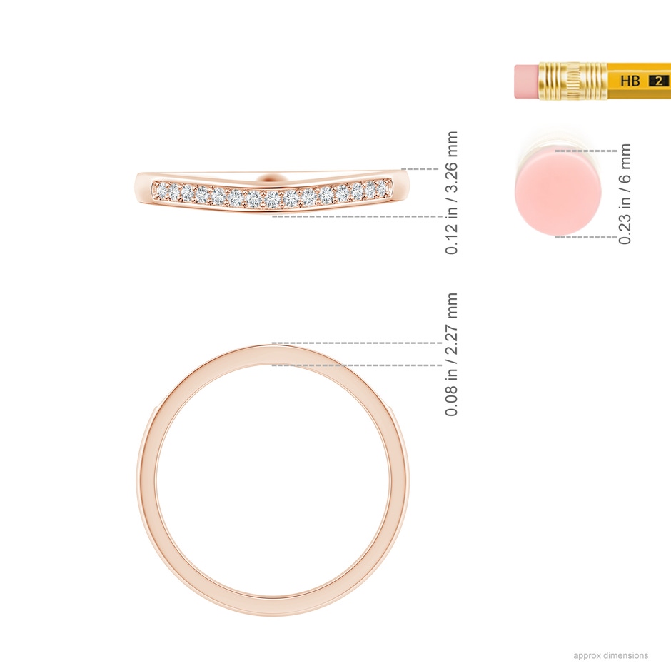 1.15mm GVS2 Aeon Vintage Style Diamond Curved Wedding Band in Rose Gold ruler