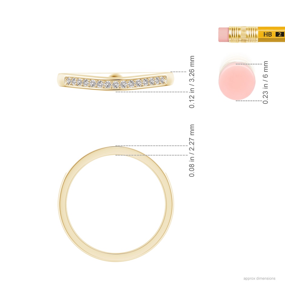 1.15mm IJI1I2 Aeon Vintage Style Diamond Curved Wedding Band in 18K Yellow Gold ruler