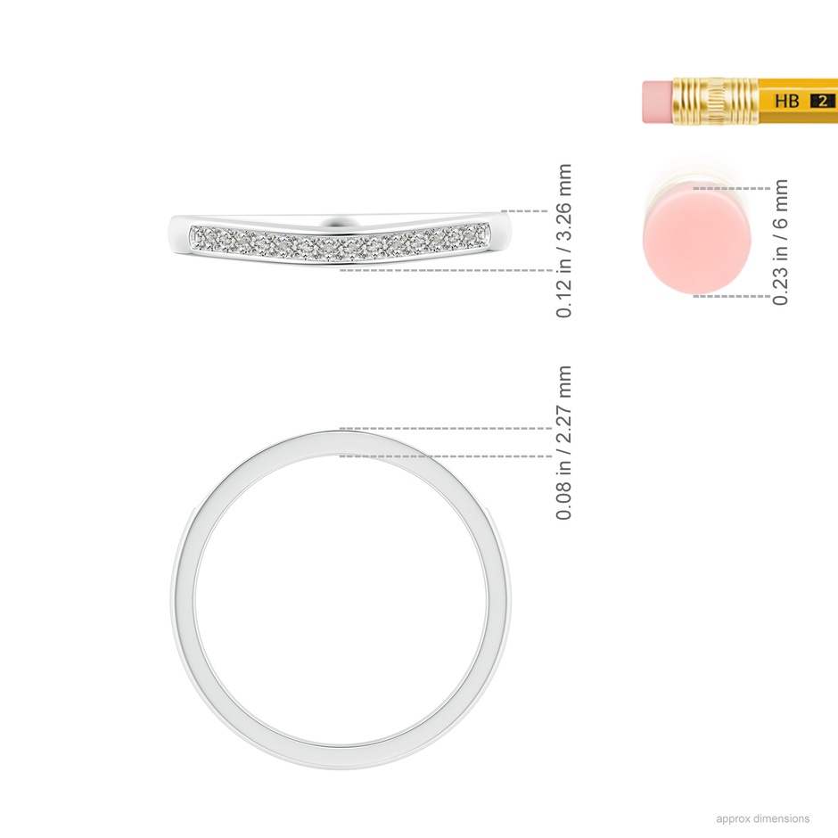 1.15mm KI3 Aeon Vintage Style Diamond Curved Wedding Band in White Gold ruler