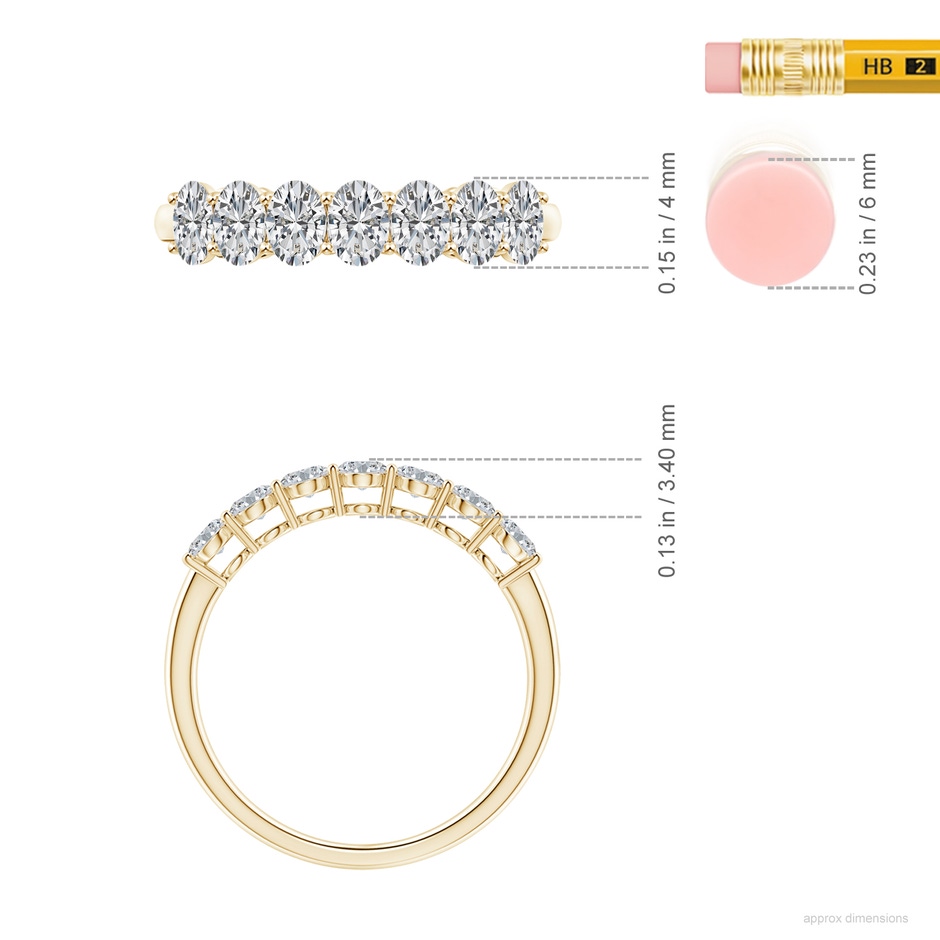 4x3mm HSI2 Oval Diamond Seven Stone Ring in Yellow Gold ruler