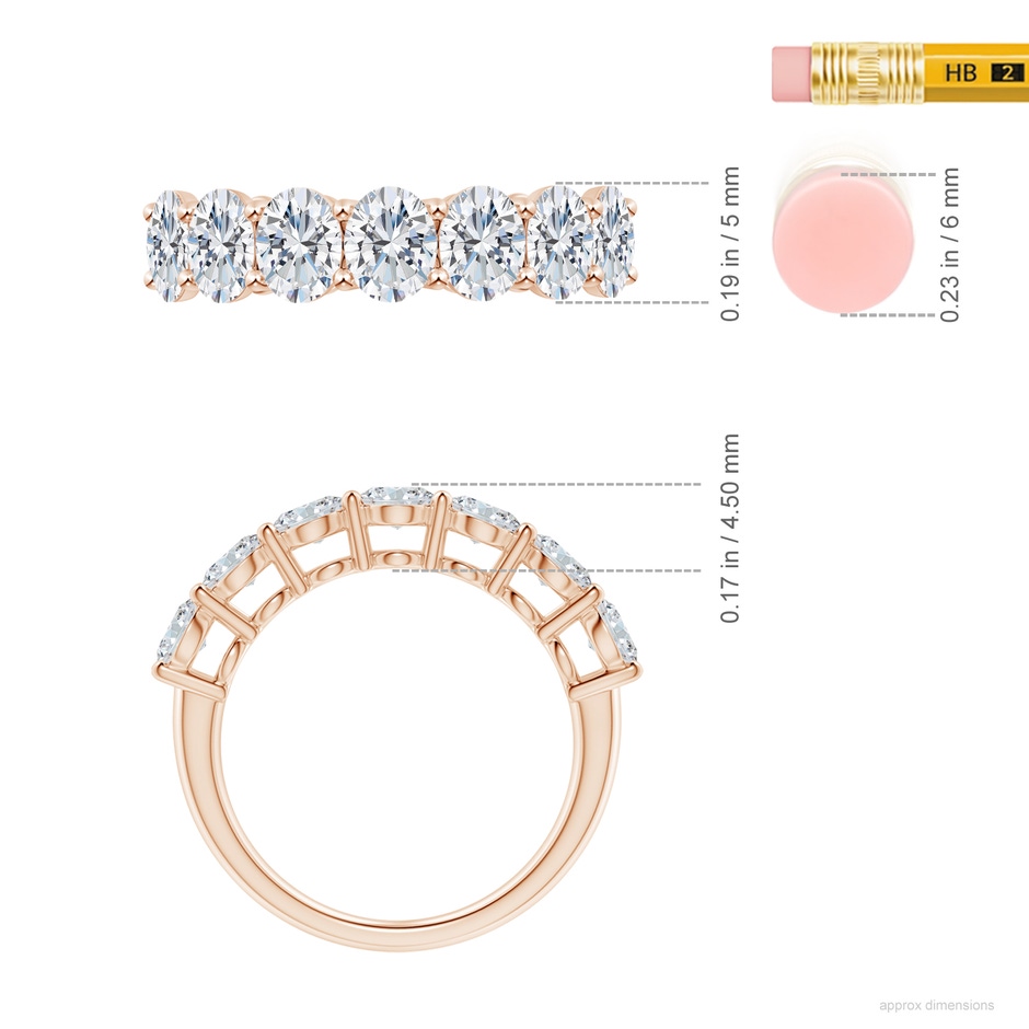 5x4mm GVS2 Oval Diamond Seven Stone Ring in Rose Gold ruler