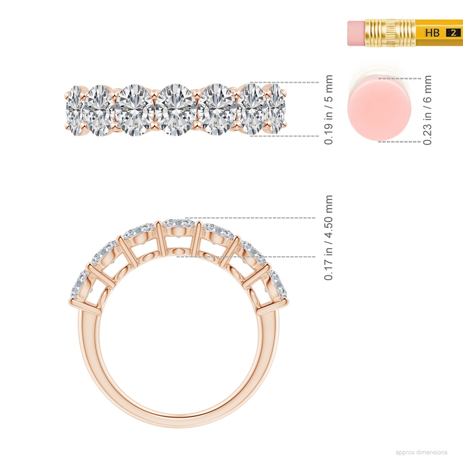 5x4mm HSI2 Oval Diamond Seven Stone Ring in Rose Gold ruler
