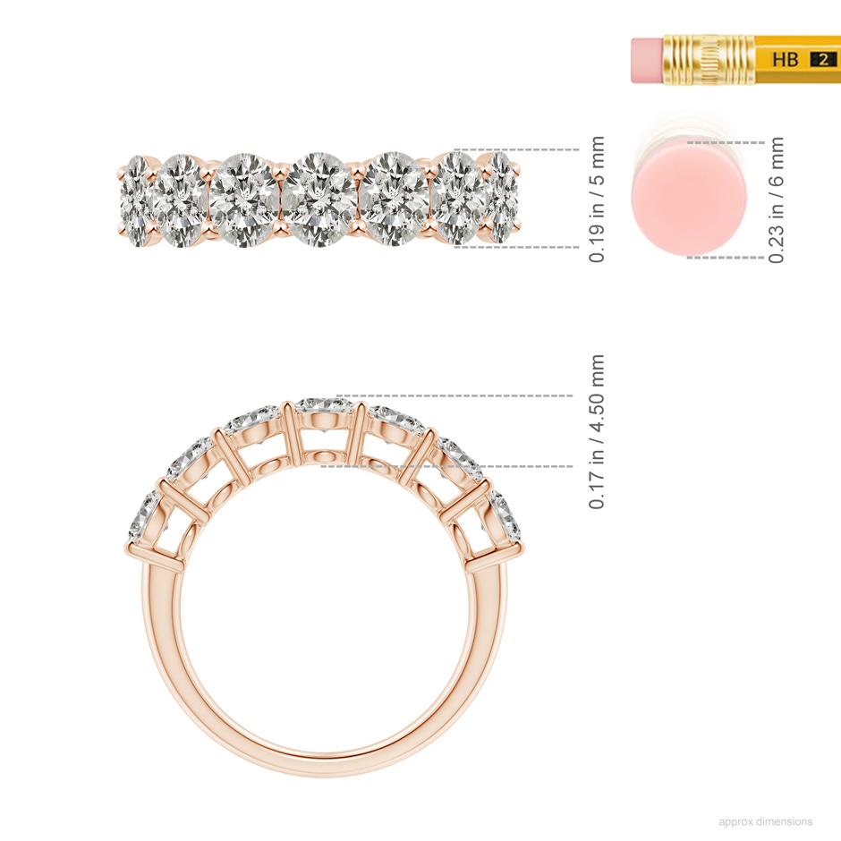 5x4mm KI3 Oval Diamond Seven Stone Ring in Rose Gold ruler