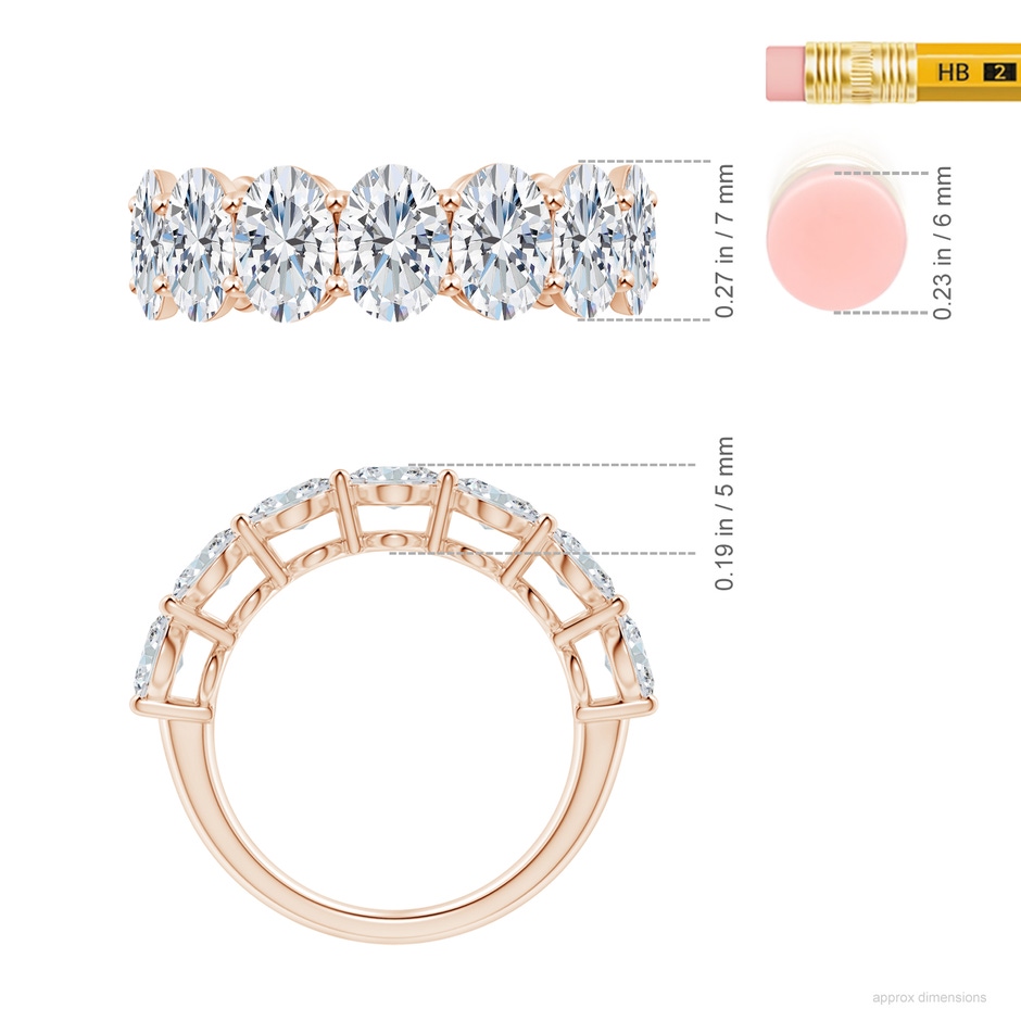 7x5mm GVS2 Oval Diamond Seven Stone Ring in Rose Gold ruler
