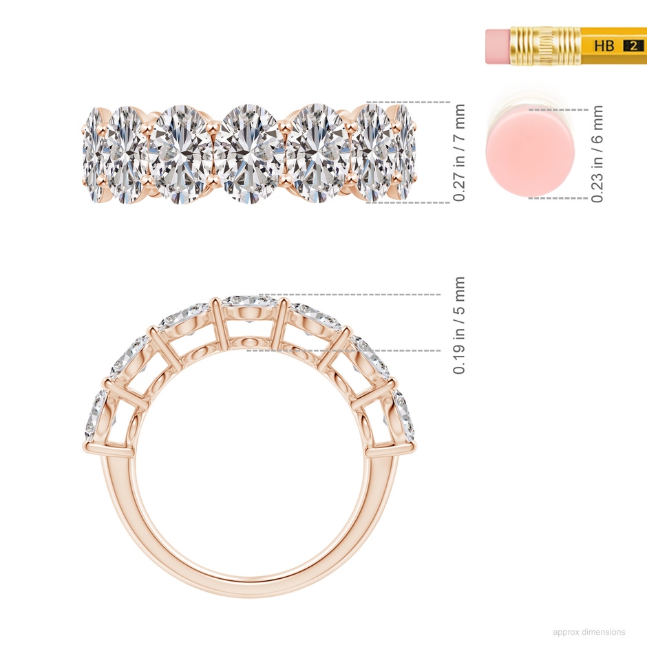 7x5mm IJI1I2 Oval Diamond Seven Stone Ring in Rose Gold ruler