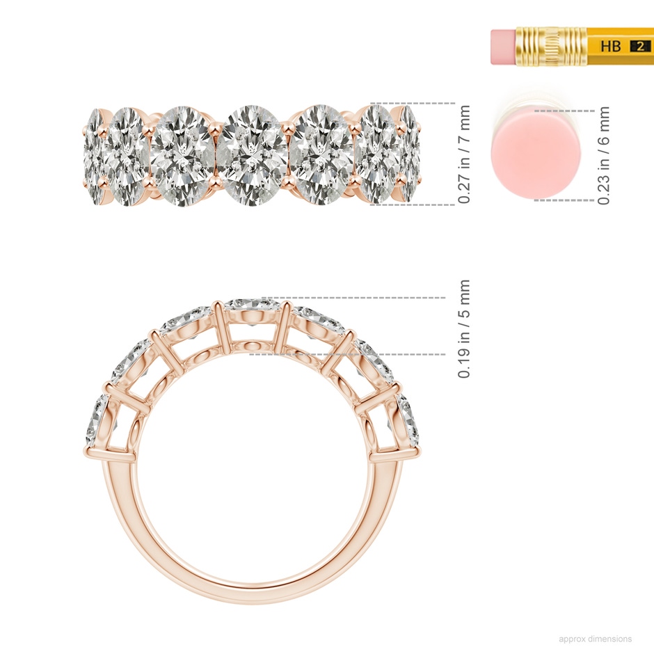 7x5mm KI3 Oval Diamond Seven Stone Ring in Rose Gold ruler