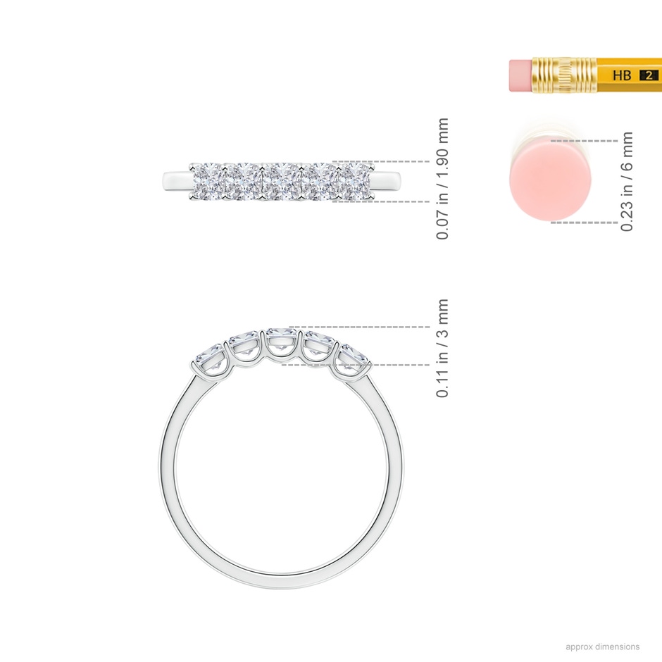 3mm HSI2 Cushion Diamond Five Stone Ring in White Gold ruler