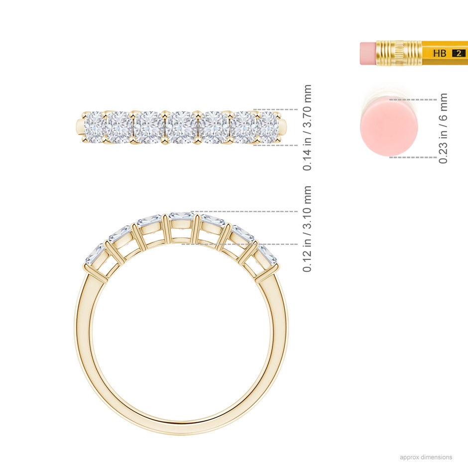 3mm GVS2 Cushion Diamond Seven Stone Ring in Yellow Gold ruler