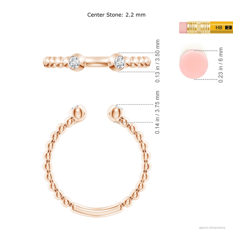 2.2mm GVS2 Two-Stone Round Diamond Beaded Shank Open Ring in Rose Gold ruler