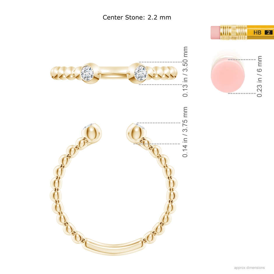 2.2mm GVS2 Two-Stone Round Diamond Beaded Shank Open Ring in Yellow Gold ruler