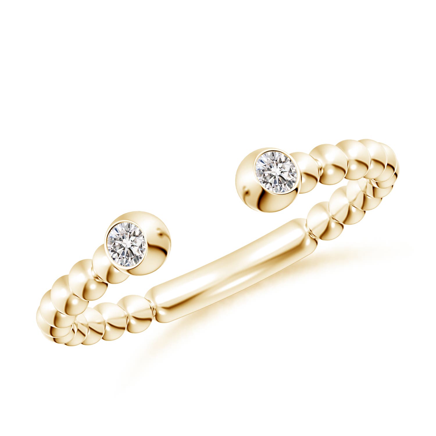 2.2mm IJI1I2 Two-Stone Round Diamond Beaded Shank Open Ring in Yellow Gold