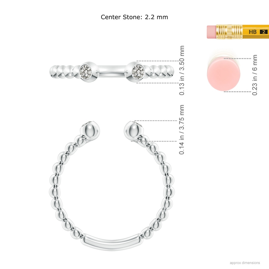 2.2mm KI3 Two-Stone Round Diamond Beaded Shank Open Ring in White Gold ruler