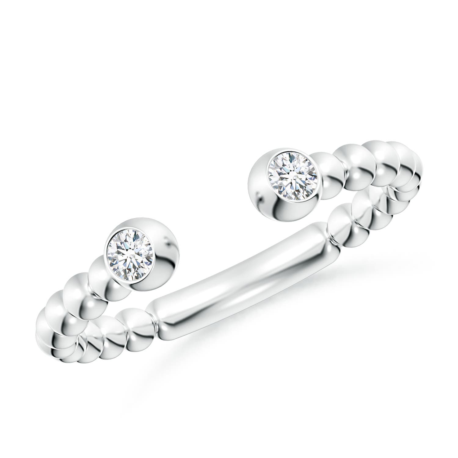 2.5mm GVS2 Two-Stone Round Diamond Beaded Shank Open Ring in P950 Platinum
