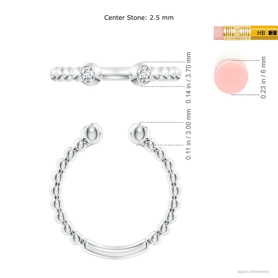 2.5mm GVS2 Two-Stone Round Diamond Beaded Shank Open Ring in P950 Platinum ruler