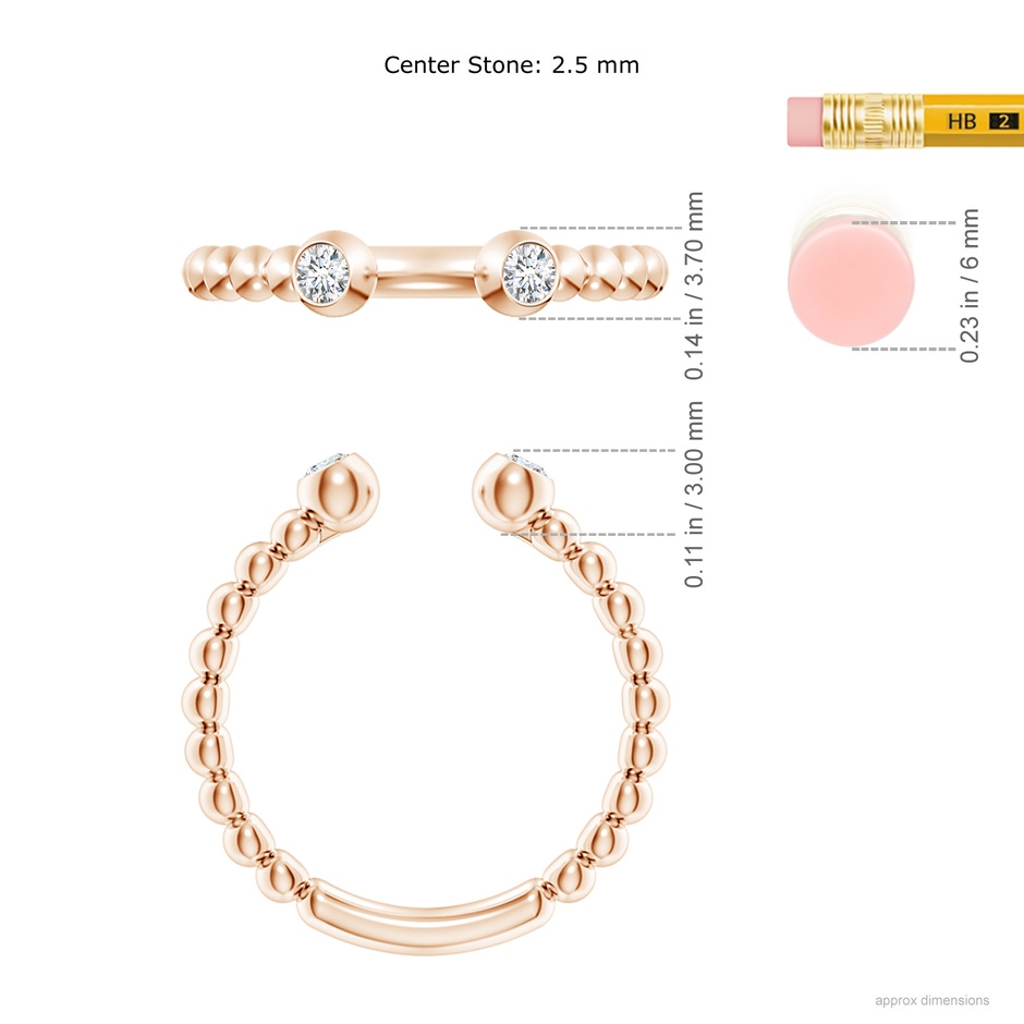 2.5mm GVS2 Two-Stone Round Diamond Beaded Shank Open Ring in Rose Gold ruler