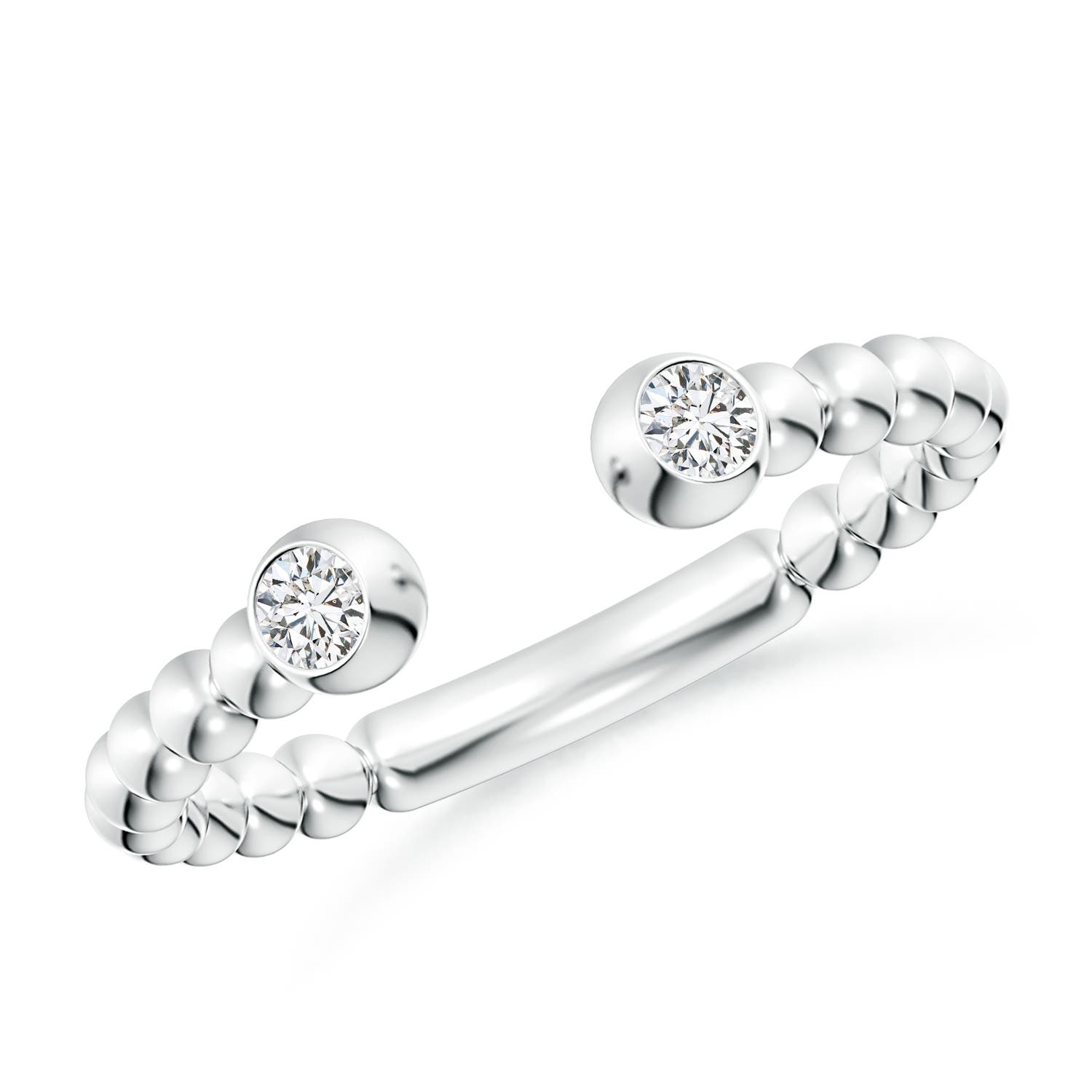 2.5mm HSI2 Two-Stone Round Diamond Beaded Shank Open Ring in P950 Platinum