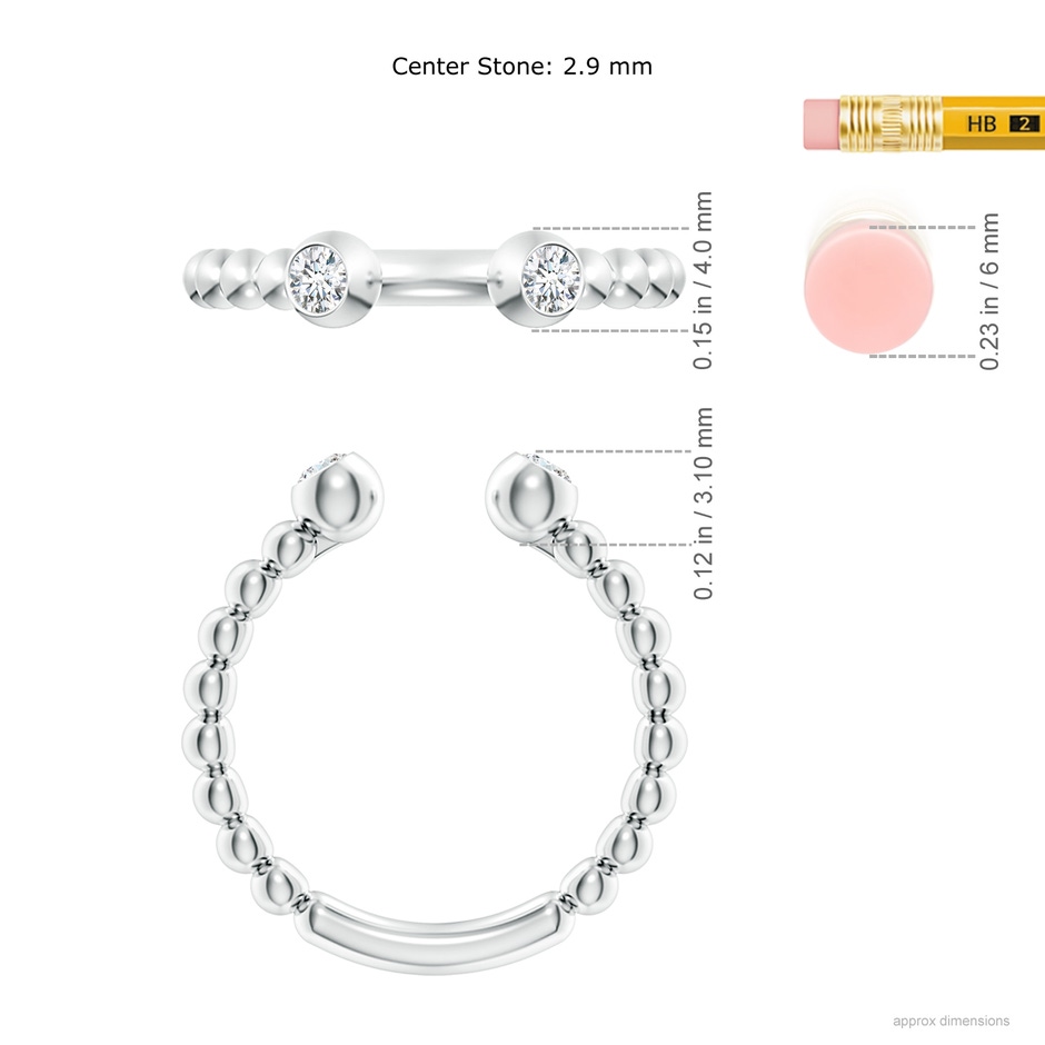 2.9mm GVS2 Two-Stone Round Diamond Beaded Shank Open Ring in P950 Platinum ruler