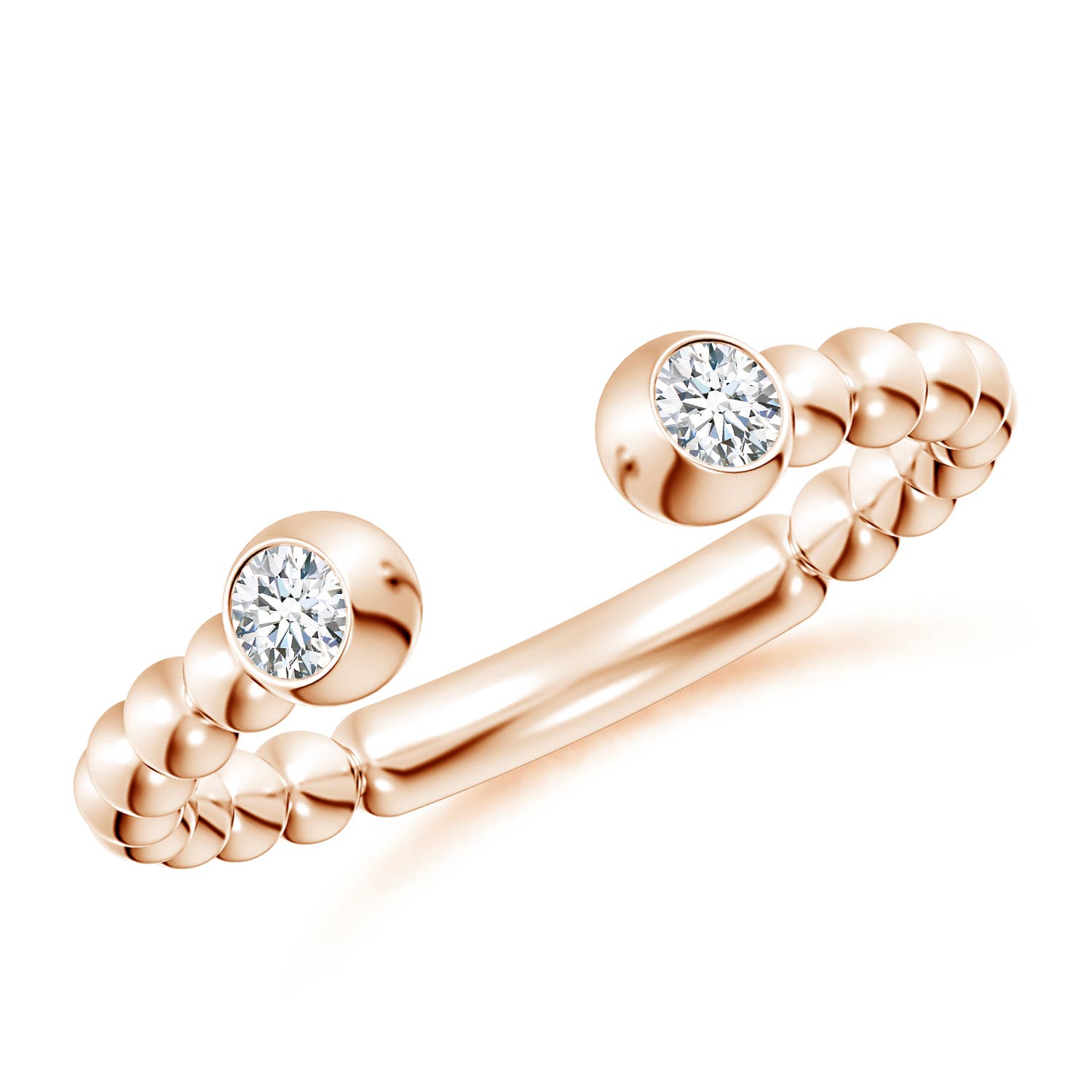 2.9mm GVS2 Two-Stone Round Diamond Beaded Shank Open Ring in Rose Gold