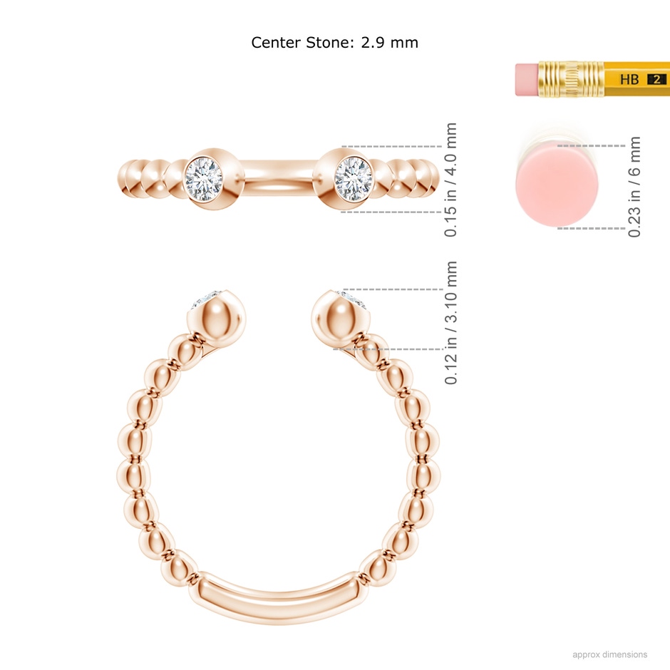2.9mm GVS2 Two-Stone Round Diamond Beaded Shank Open Ring in Rose Gold ruler