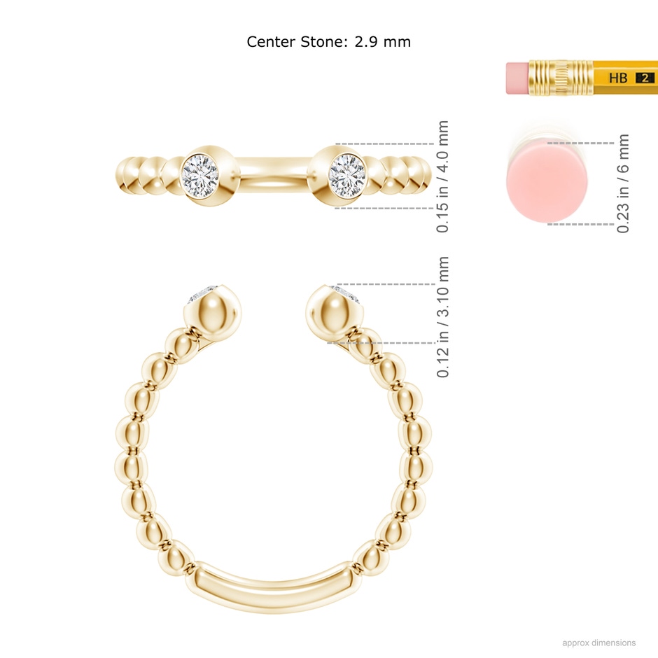 2.9mm HSI2 Two-Stone Round Diamond Beaded Shank Open Ring in Yellow Gold ruler