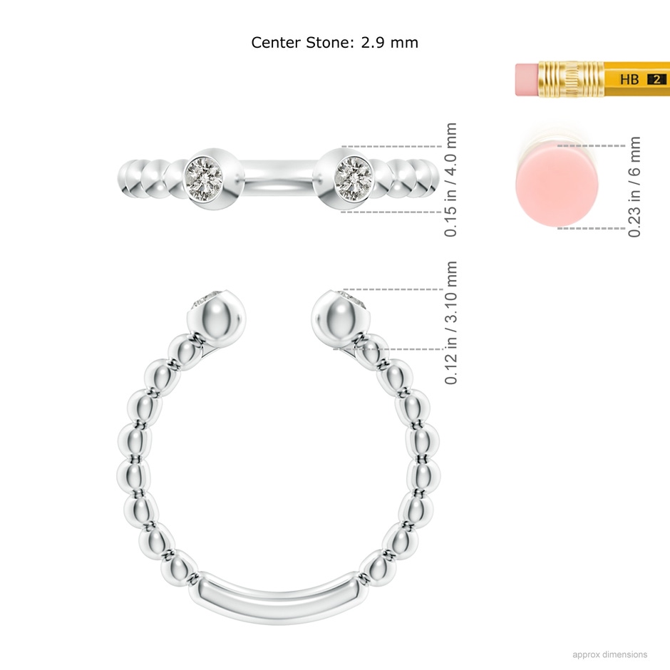 2.9mm KI3 Two-Stone Round Diamond Beaded Shank Open Ring in S999 Silver ruler