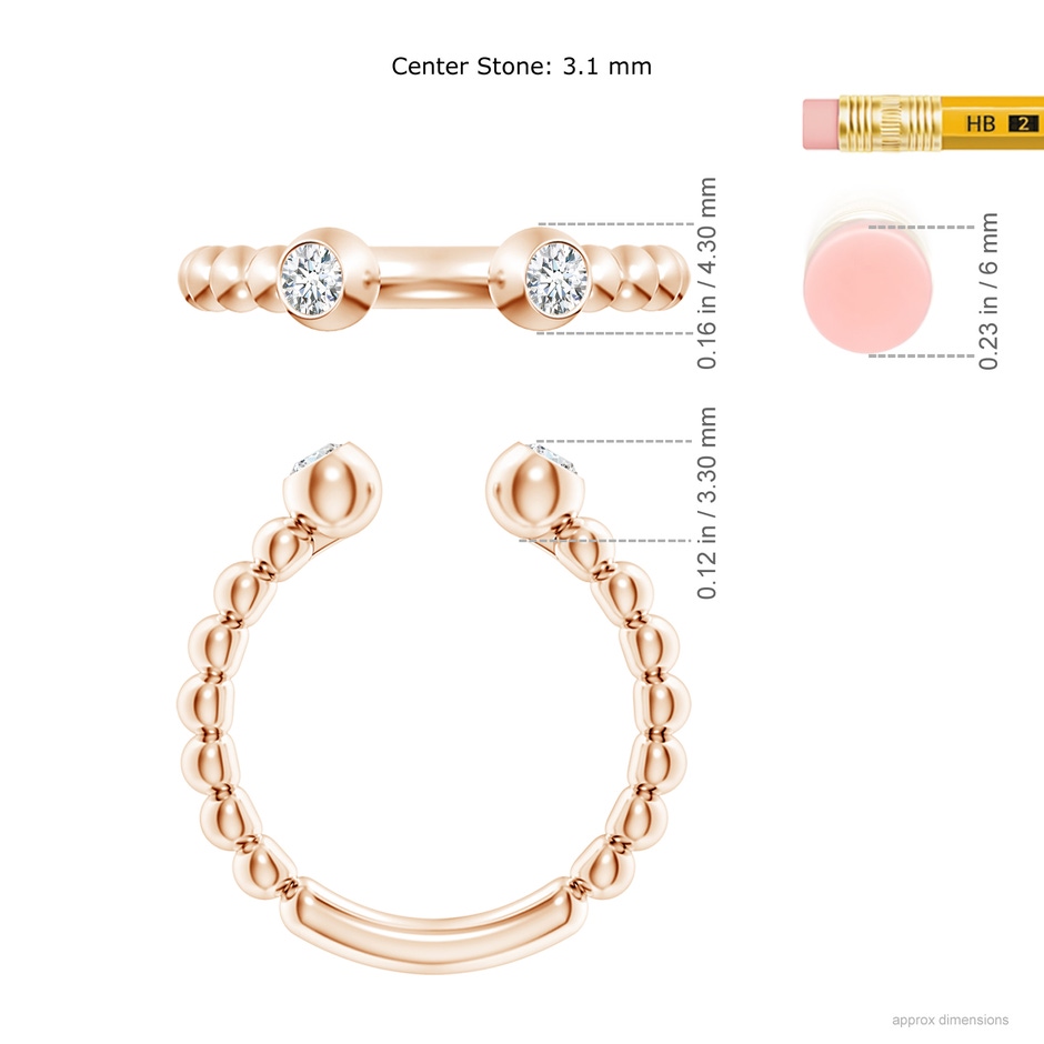 3.1mm GVS2 Two-Stone Round Diamond Beaded Shank Open Ring in Rose Gold ruler