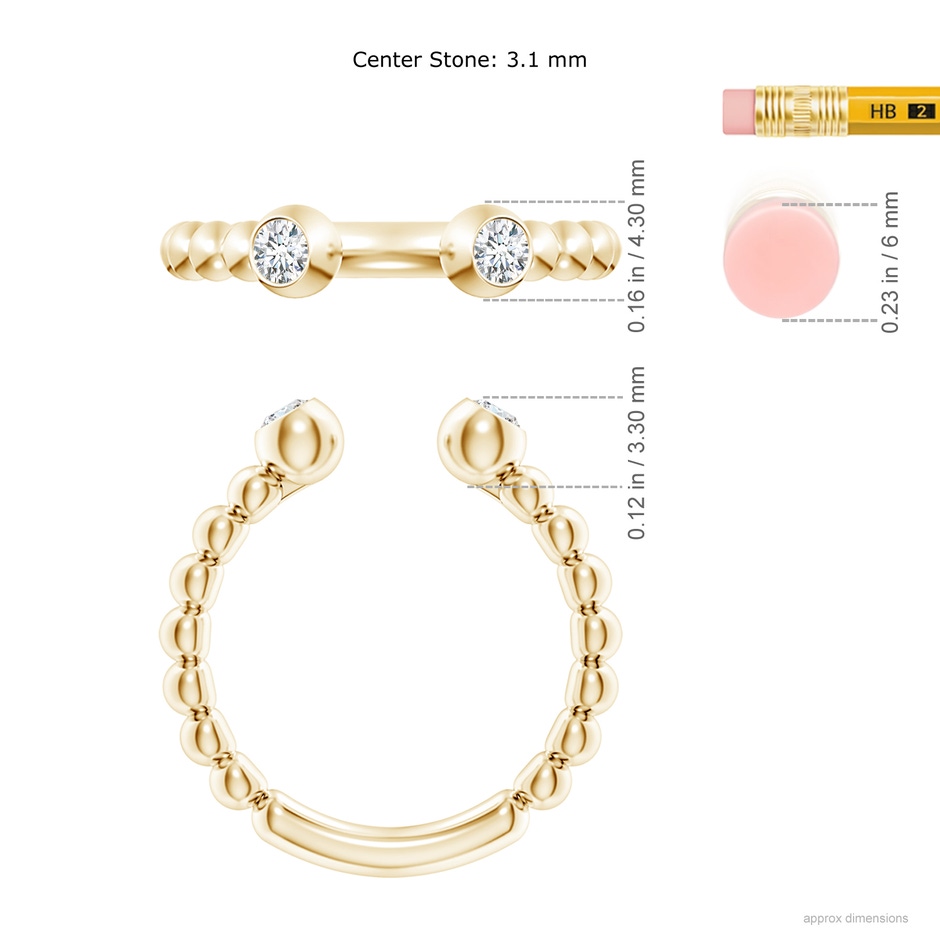 3.1mm GVS2 Two-Stone Round Diamond Beaded Shank Open Ring in Yellow Gold ruler