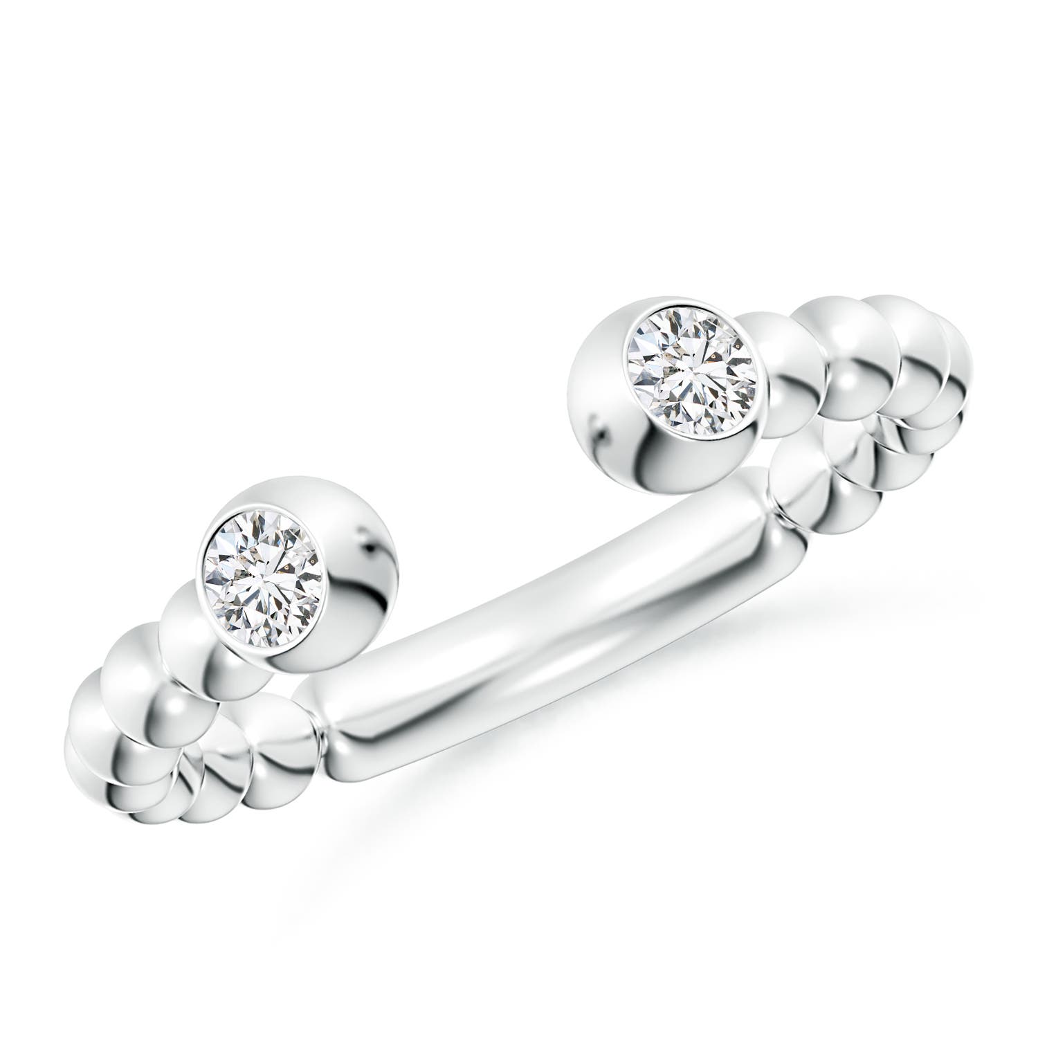 3.1mm HSI2 Two-Stone Round Diamond Beaded Shank Open Ring in P950 Platinum