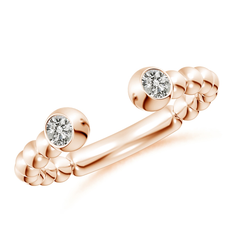 3.1mm KI3 Two-Stone Round Diamond Beaded Shank Open Ring in Rose Gold 