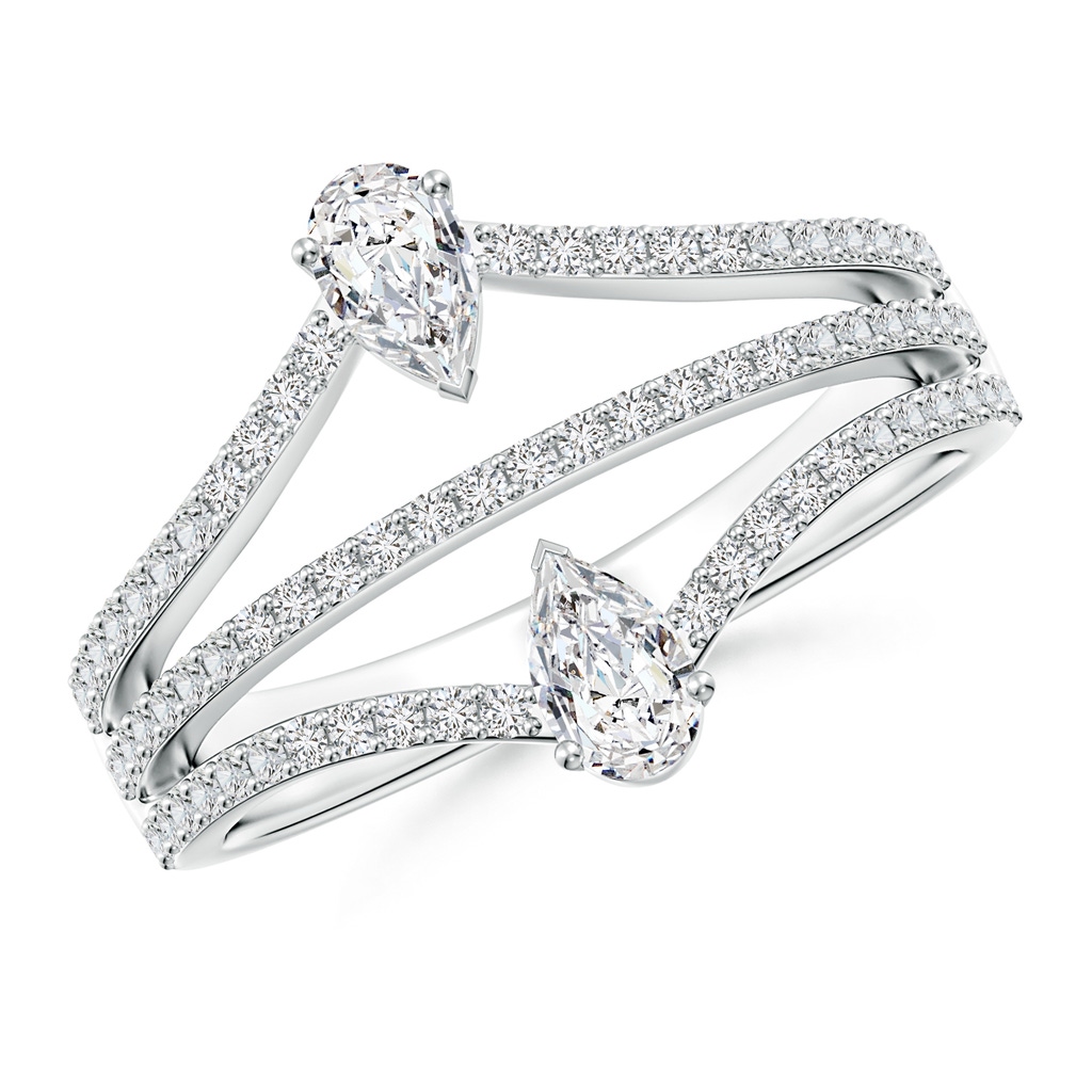 5x3mm HSI2 Two-Stone Pear Diamond Three Layer Ring With Accents in White Gold 