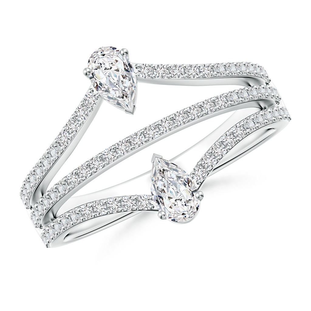 5x3mm HSI2 Two-Stone Pear Diamond Three Layer Ring With Accents in White Gold