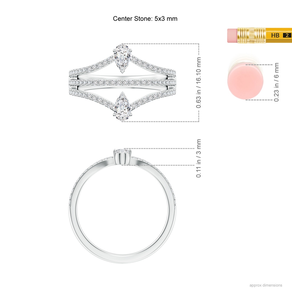 5x3mm HSI2 Two-Stone Pear Diamond Three Layer Ring With Accents in White Gold ruler