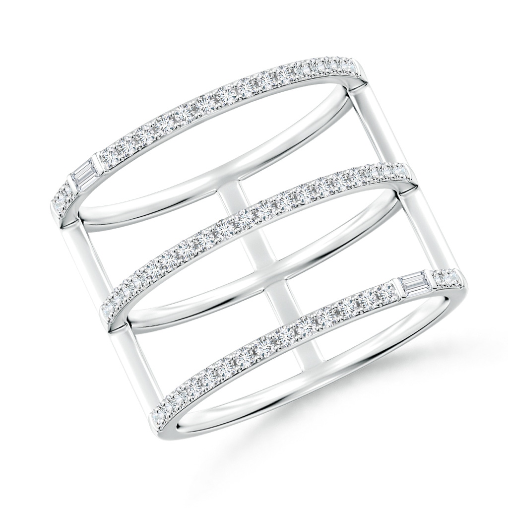 2.5x1.25mm GVS2 Triple Row Baguette & Round Diamond Broad Statement Band in S999 Silver