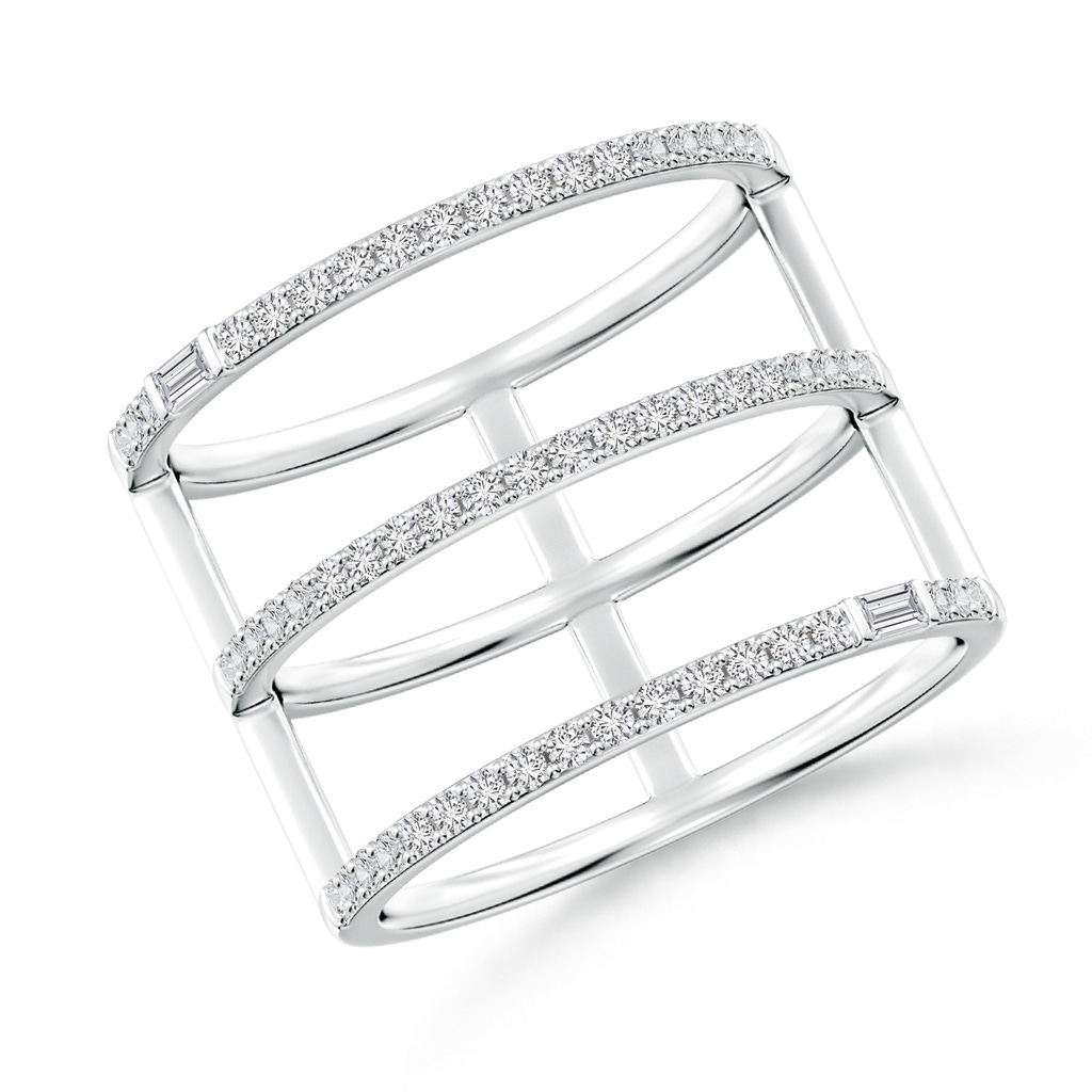 2.5x1.25mm HSI2 Triple Row Baguette & Round Diamond Broad Statement Band in White Gold