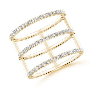 2.5x1.25mm HSI2 Triple Row Baguette & Round Diamond Broad Statement Band in Yellow Gold