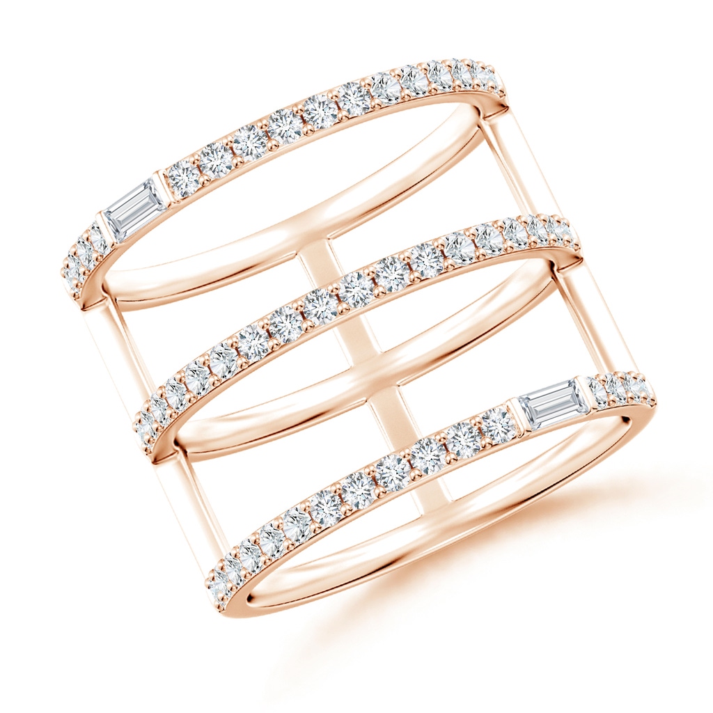 3x1.5mm GVS2 Triple Row Baguette & Round Diamond Broad Statement Band in Rose Gold