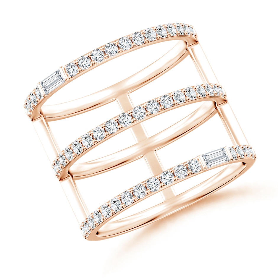 3x1.5mm GVS2 Triple Row Baguette & Round Diamond Broad Statement Band in Rose Gold 