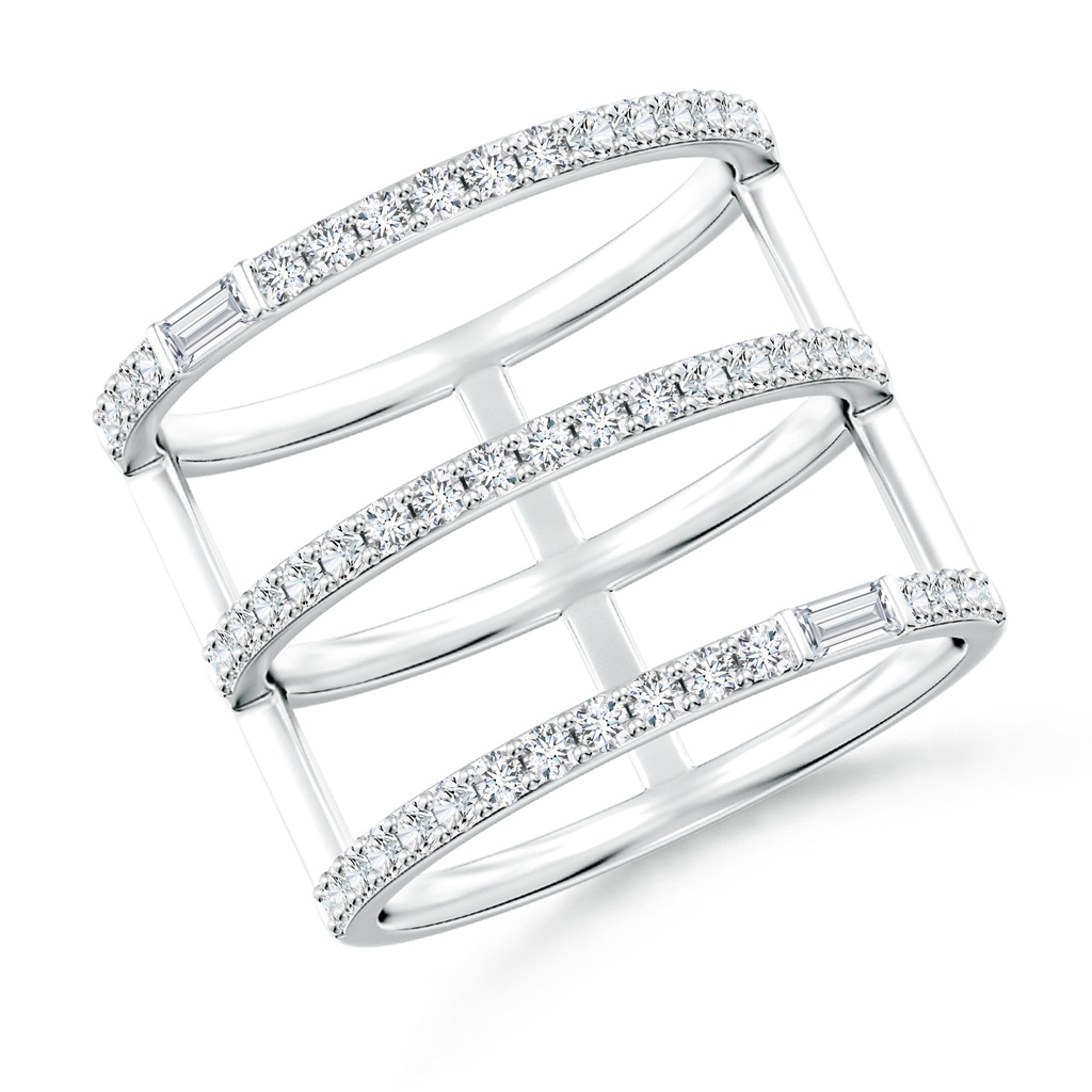 3x1.5mm GVS2 Triple Row Baguette & Round Diamond Broad Statement Band in White Gold