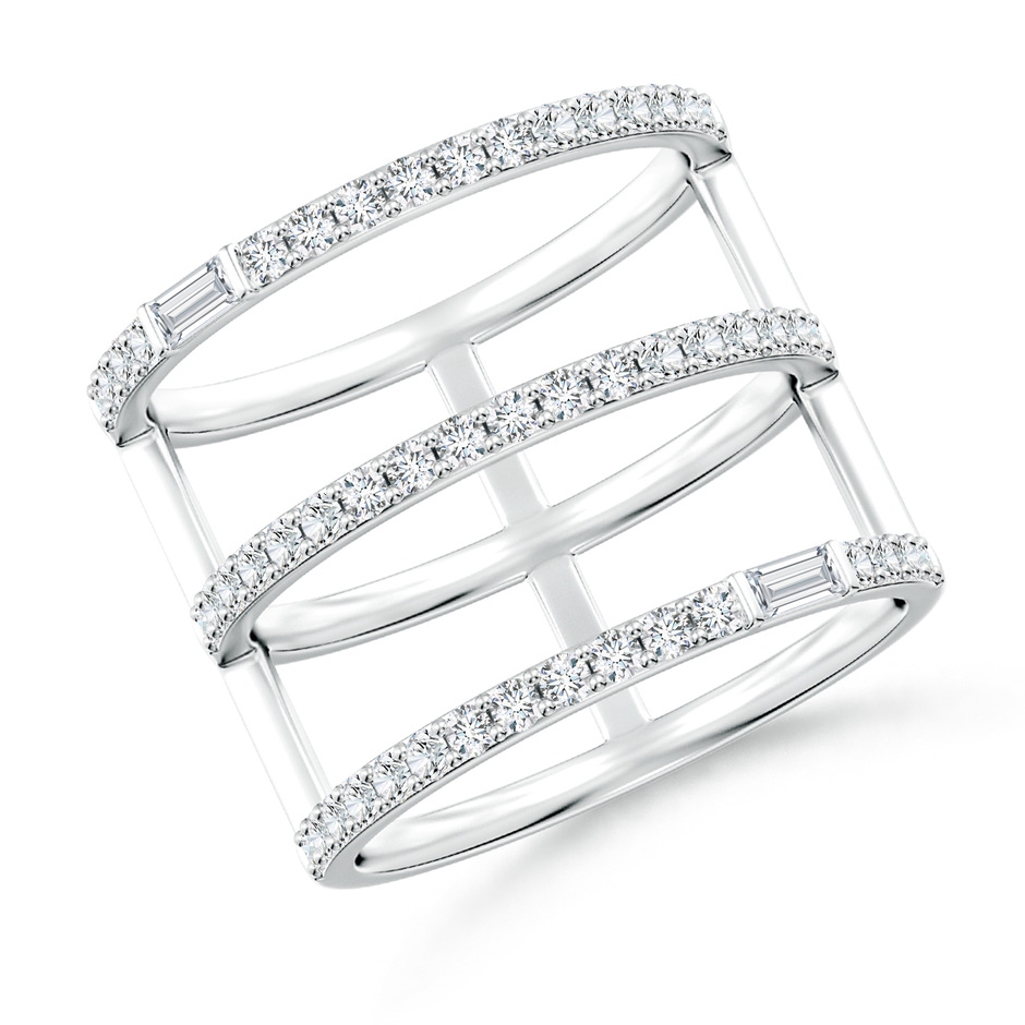 3x1.5mm GVS2 Triple Row Baguette & Round Diamond Broad Statement Band in White Gold 