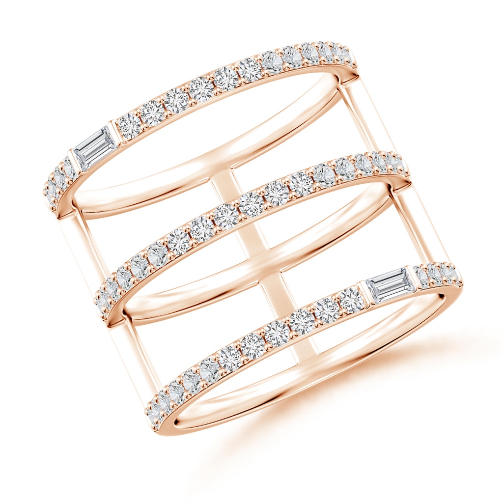3x1.5mm HSI2 Triple Row Baguette & Round Diamond Broad Statement Band in Rose Gold