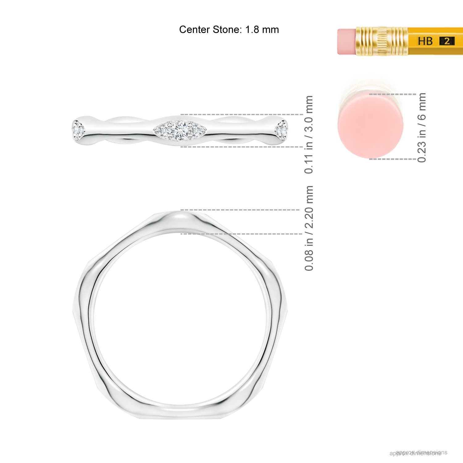 1.8mm GVS2 Pave-Set Diamond Pentagon Stackable Band in White Gold - ruler