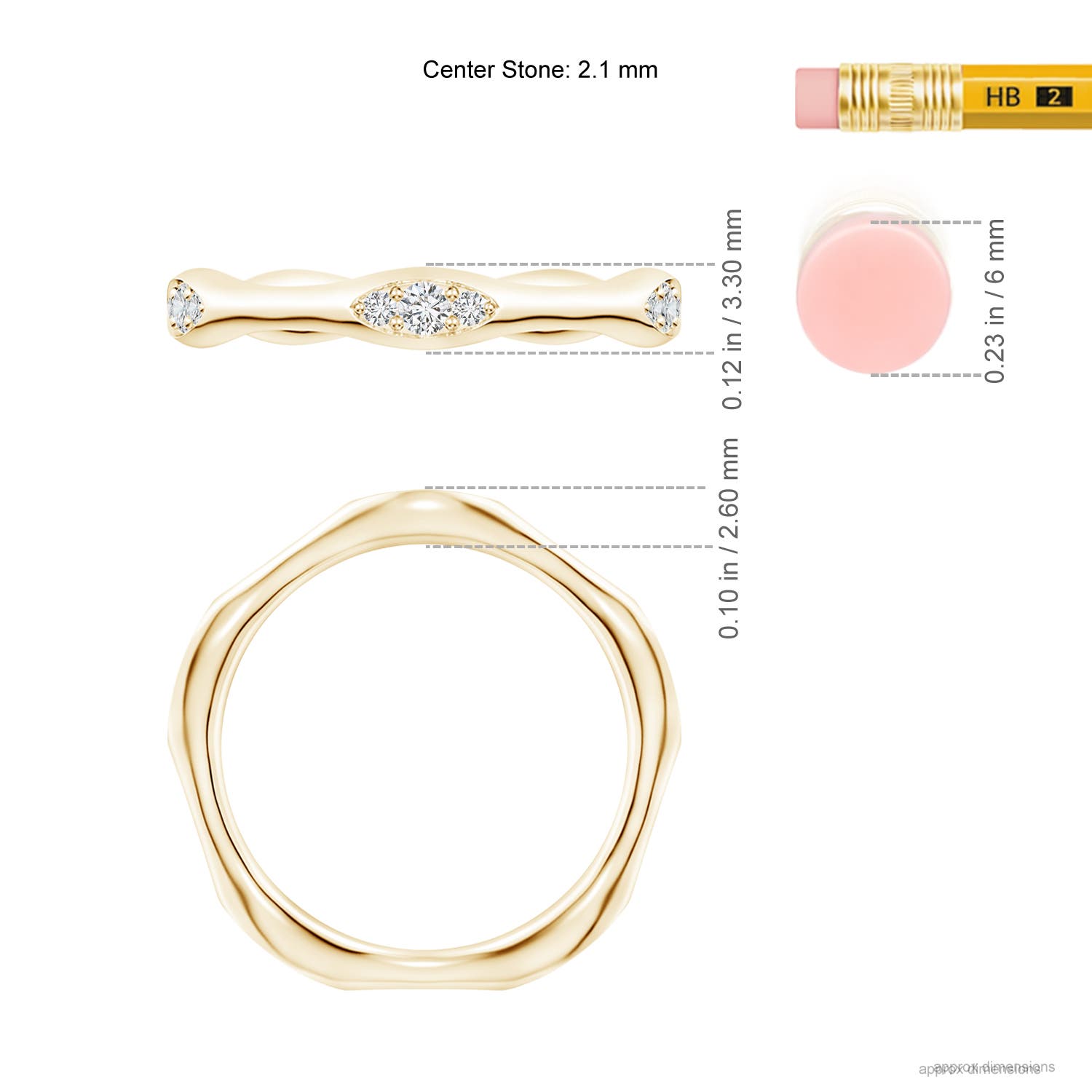 2.1mm HSI2 Pave-Set Diamond Pentagon Stackable Band in Yellow Gold - ruler