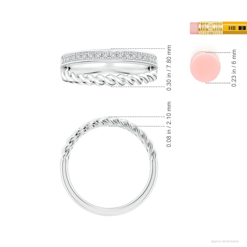 1.35mm HSI2 Alternating Diamond & Twisted Wire Split Shank Ring in White Gold ruler